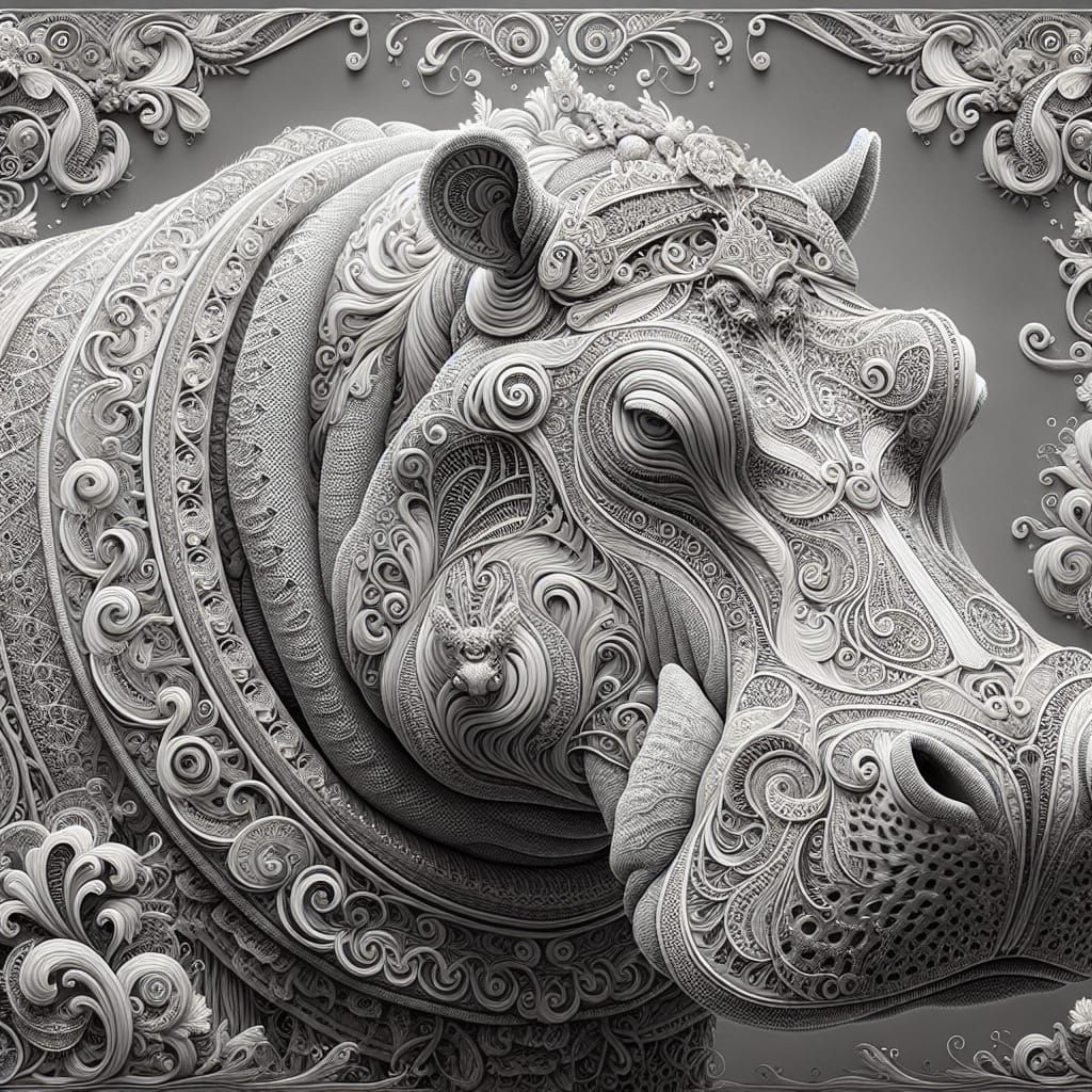 Armored Hippo in Intricate Lace Design