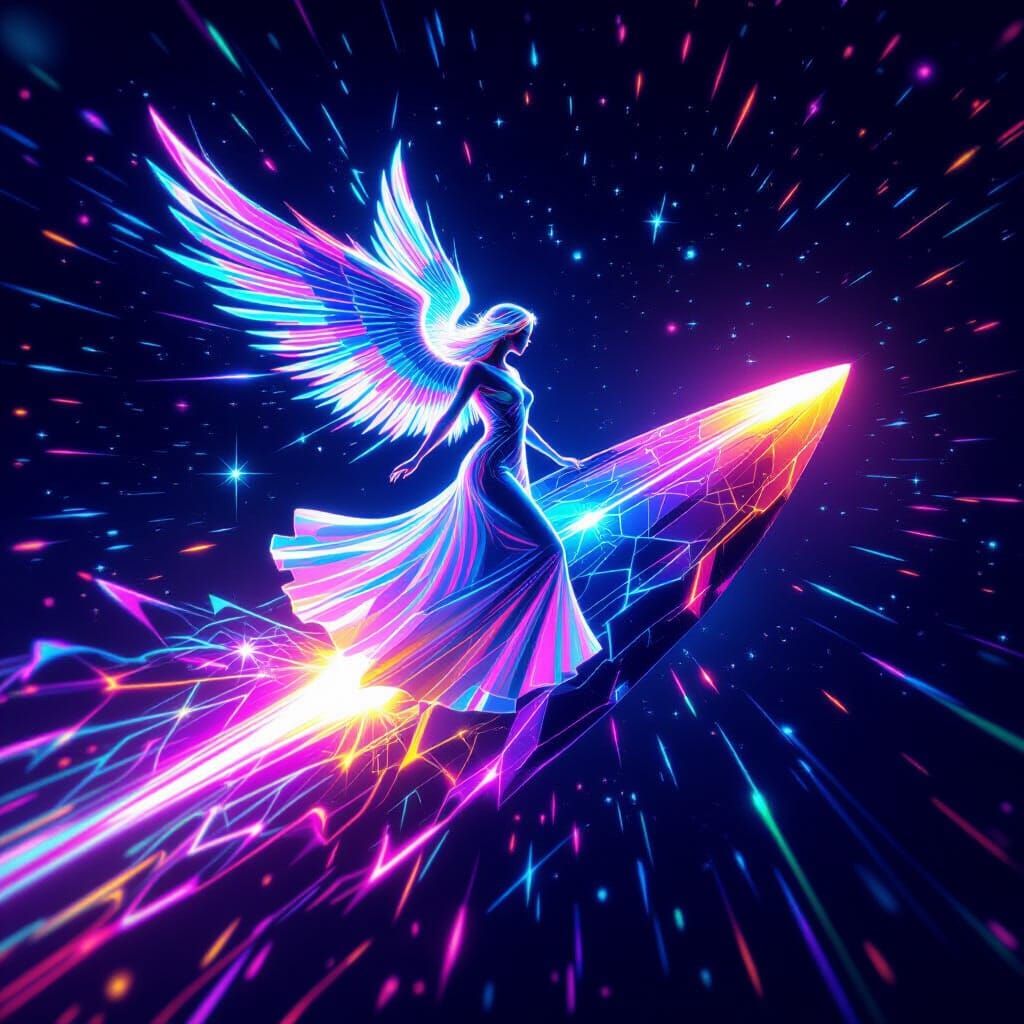 Psychedelic Angel of Lasers in Deep Space Artwork