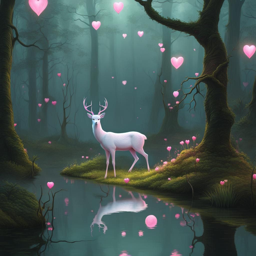 Ghostly Blue Deer in Pink Heart Swamp