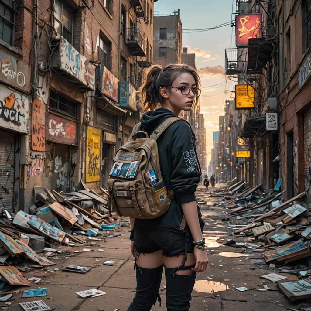 Dystopian Cyberpunk Cityscape at Sunset