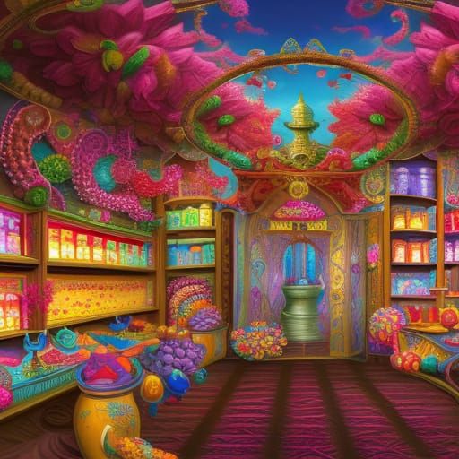 Vibrant Candy Shop with Intricate Details
