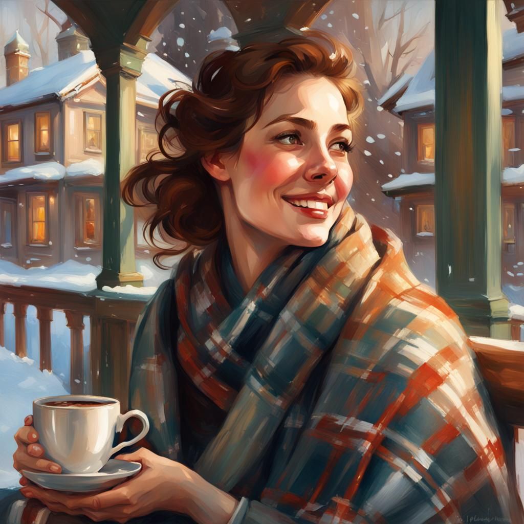 Woman with Coffee: Classical Portrait in Winter