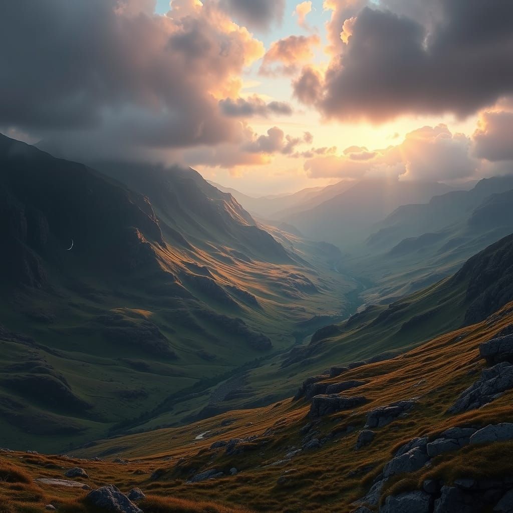 Ethereal Scottish Highlands in Vibrant Fantasy