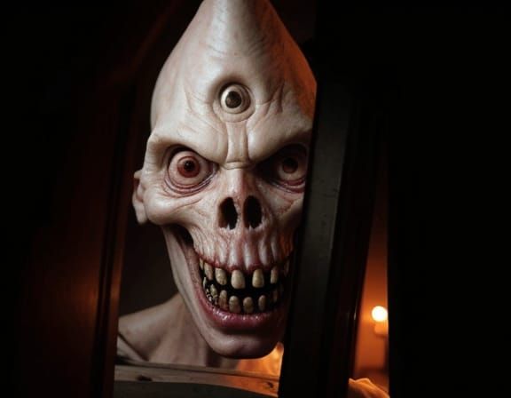 Sinister Horror Villain in Hyper-Realistic Photography