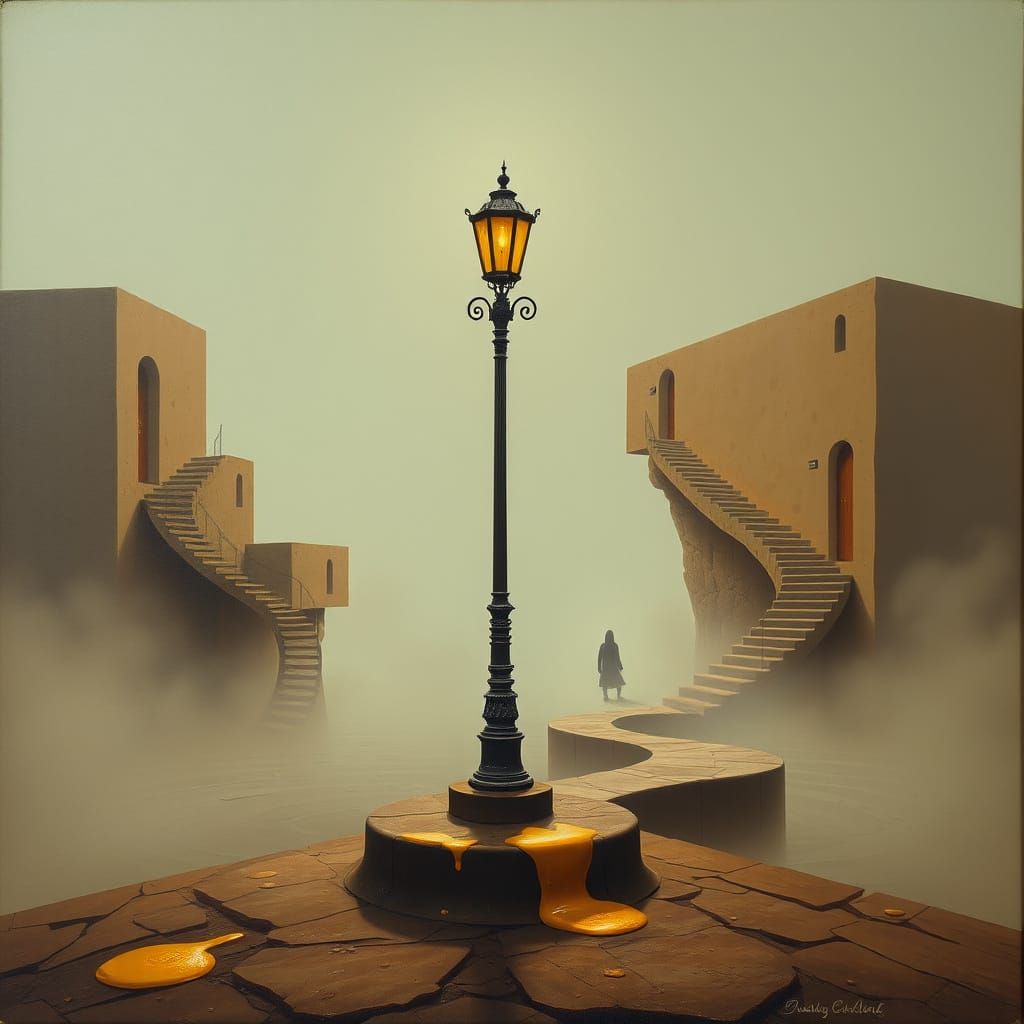 Ethereal Lamppost in Dreamlike Landscape