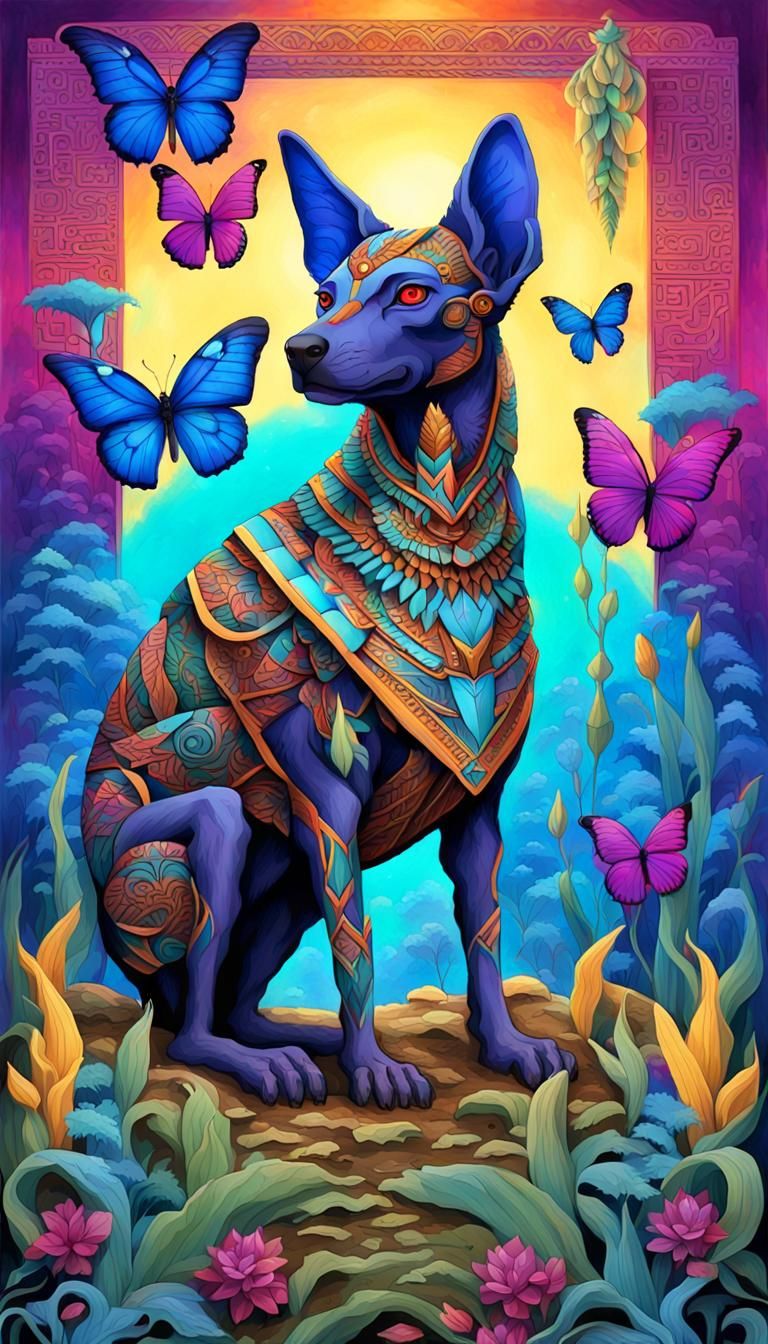 Majestic Xoloitzcuintle in Iridescent Anime Art
