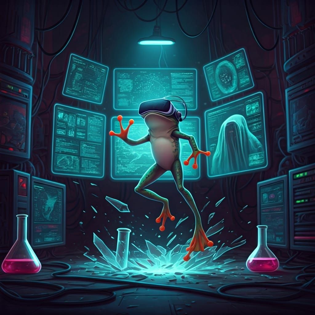 Cyberpunk Frog Immersed in Virtual Reality