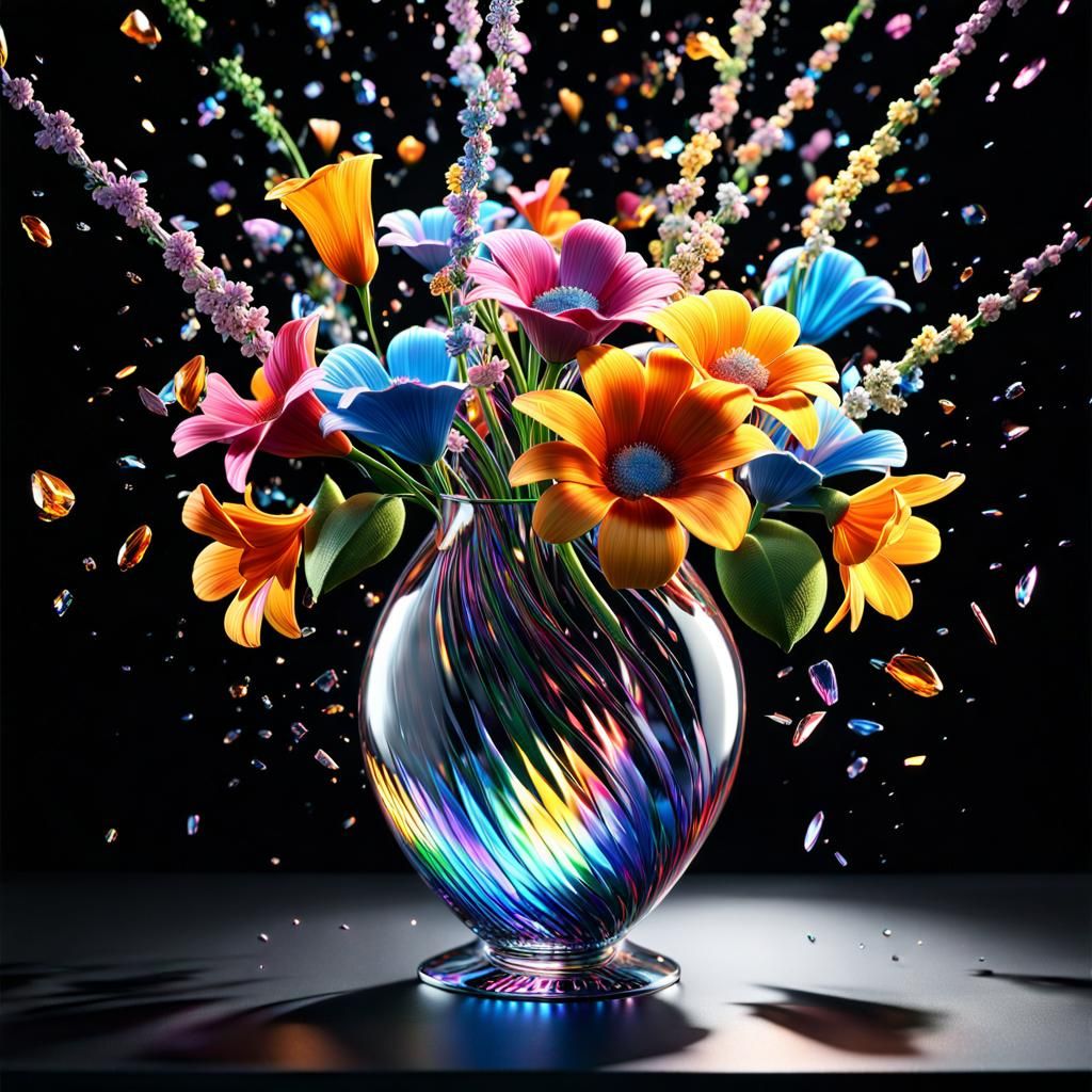 Exploding Glass Vase with Flowers in Prismatic Light