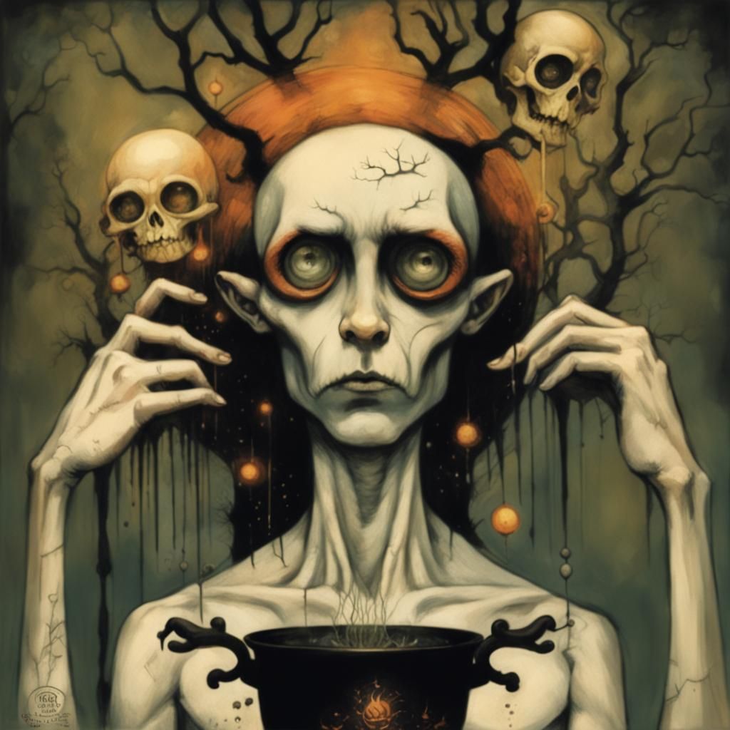 Cauldron Spell in Art Brut Style