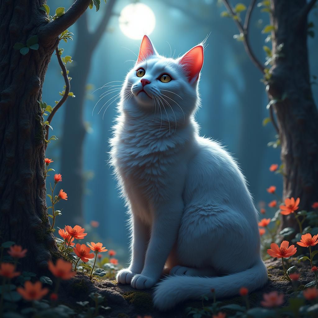 Ornate Cat in Mystical Forest: Fantasy Concept Art