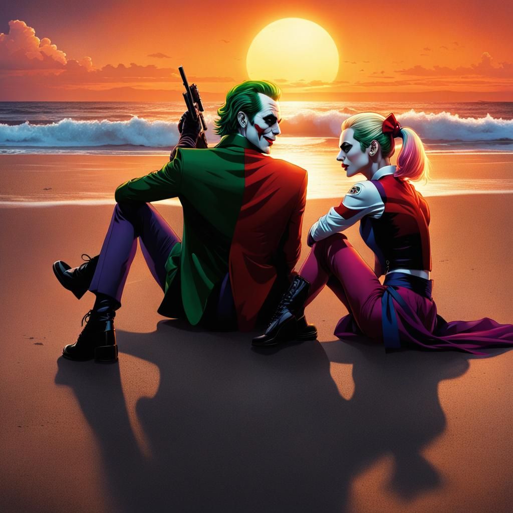 Joker and Harley Quinn's Beach Sunset