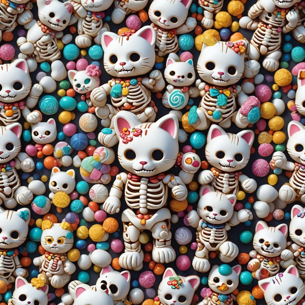 Maneki Neko Sugar Skeleton in Candy Art Style