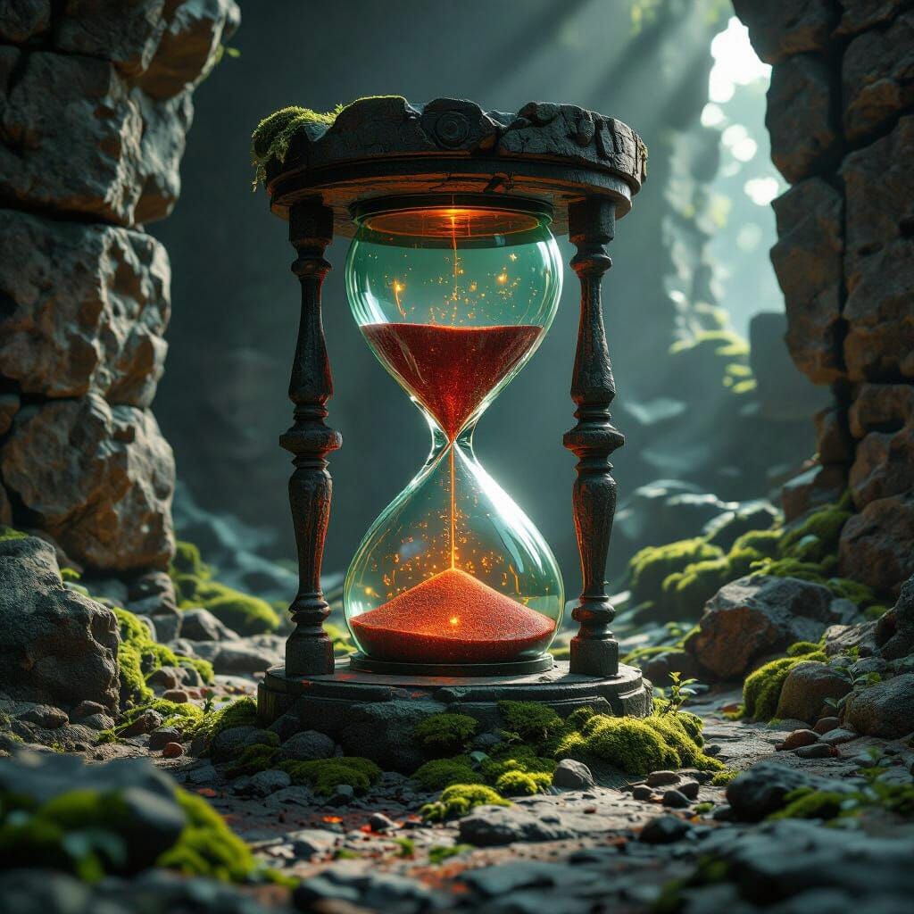 Mystical Hourglass in Ancient Ruins 3D Render