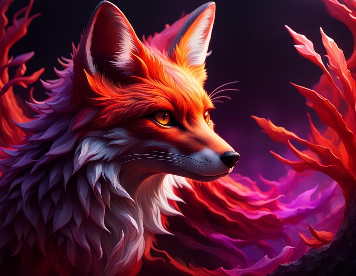 Red Gradient Fox in Dark Fantasy Style