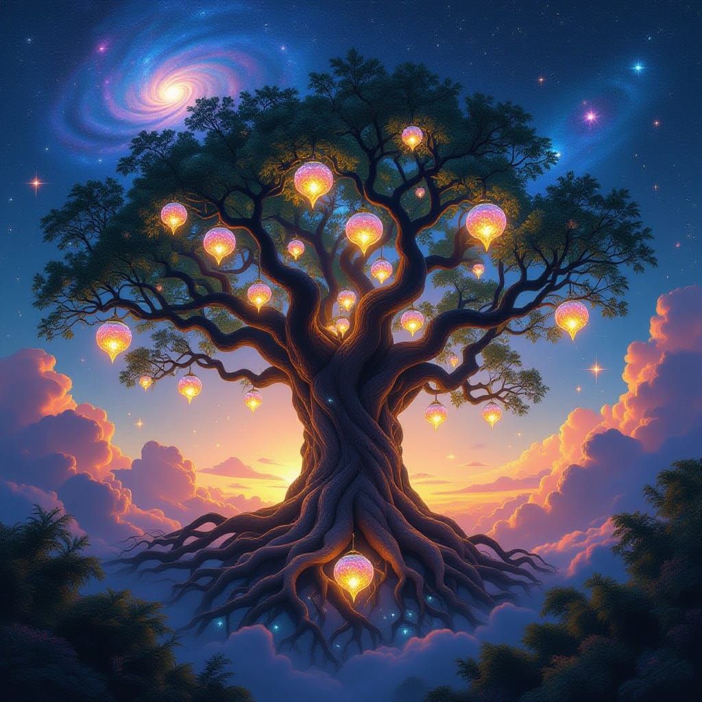 Ancient Nebula Tree with Crystalline Fruits