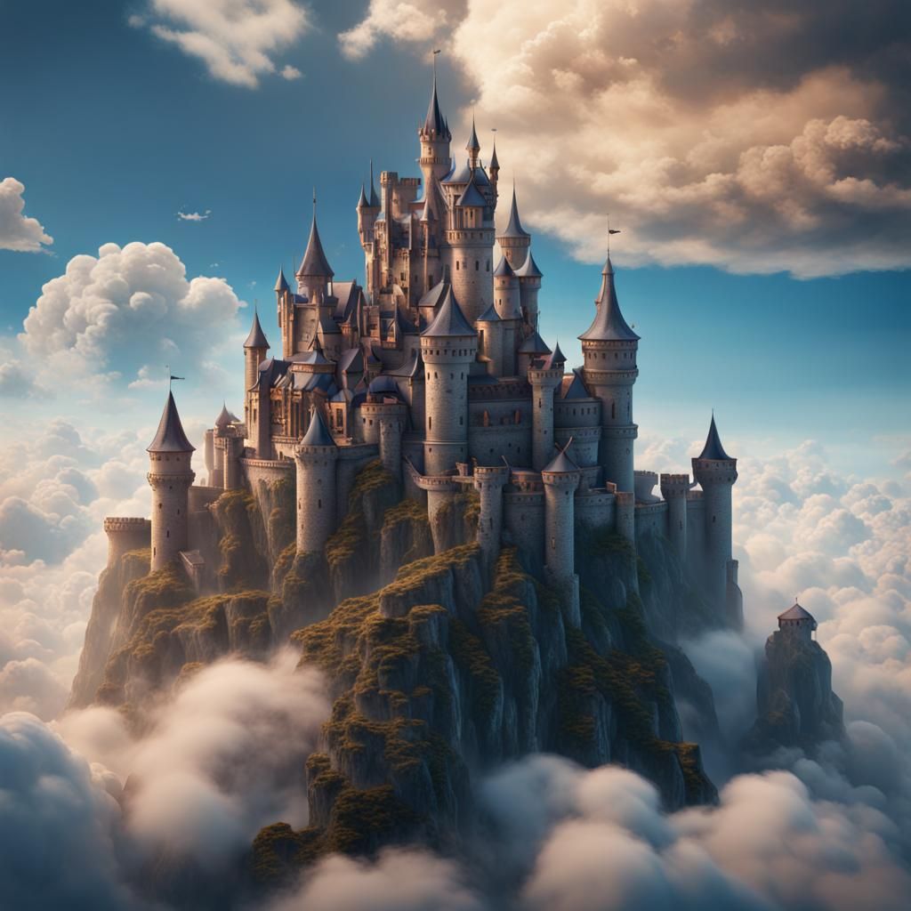 Fantastical Castle in the Clouds, Detailed Matte Painting
