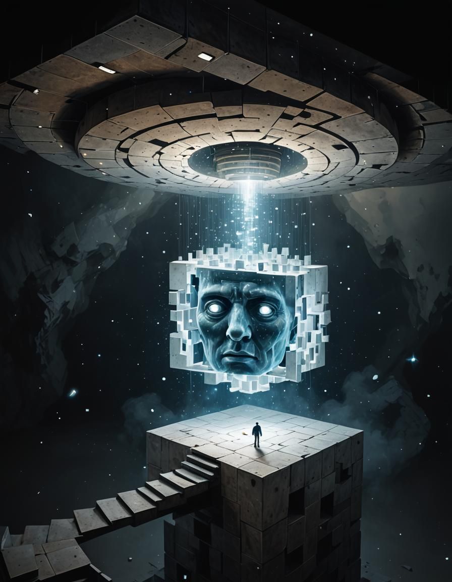 Surreal Giant Head with Spiral Stairs Digital Art