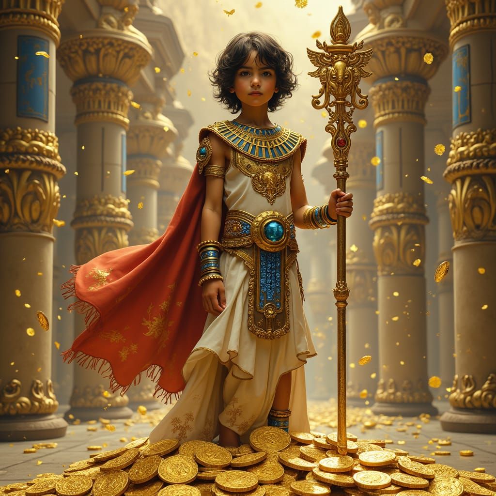 Young Pharaoh in Opulent Egyptian Splendor