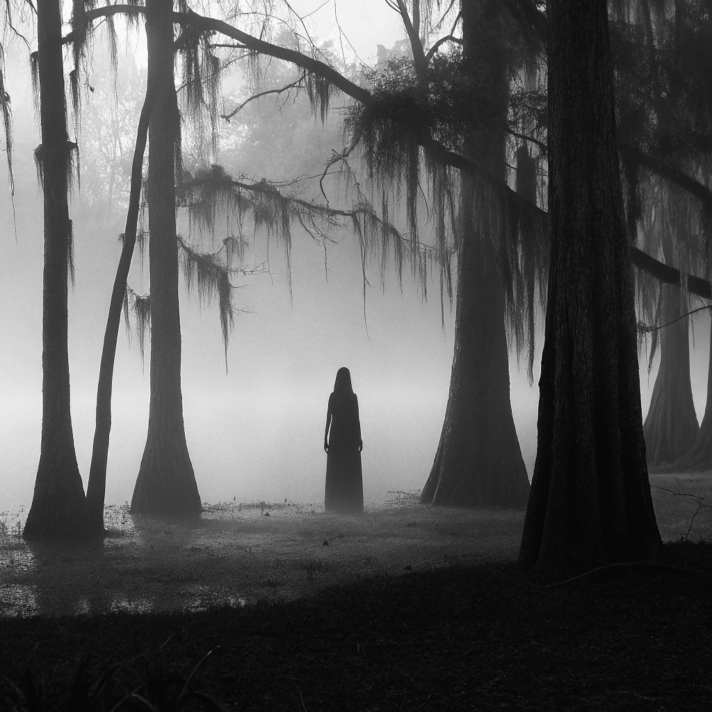 Eerie Banshee in Misty Bayou: Dark Fantasy Art