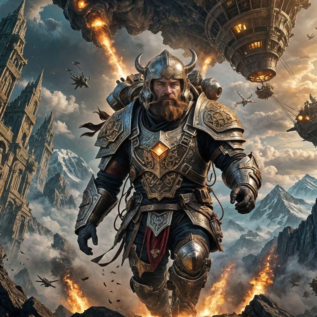 Dwarven Paratrooper Skydiving in Epic Fantasy Art