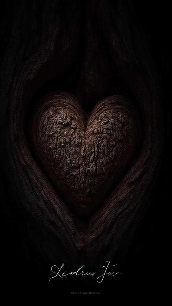 Heart Carving on Textured Bark with Elegant Branding