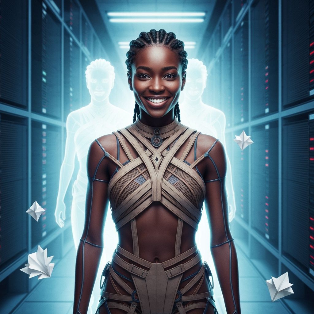 Surreal African Woman in Data Center, as Digital Art