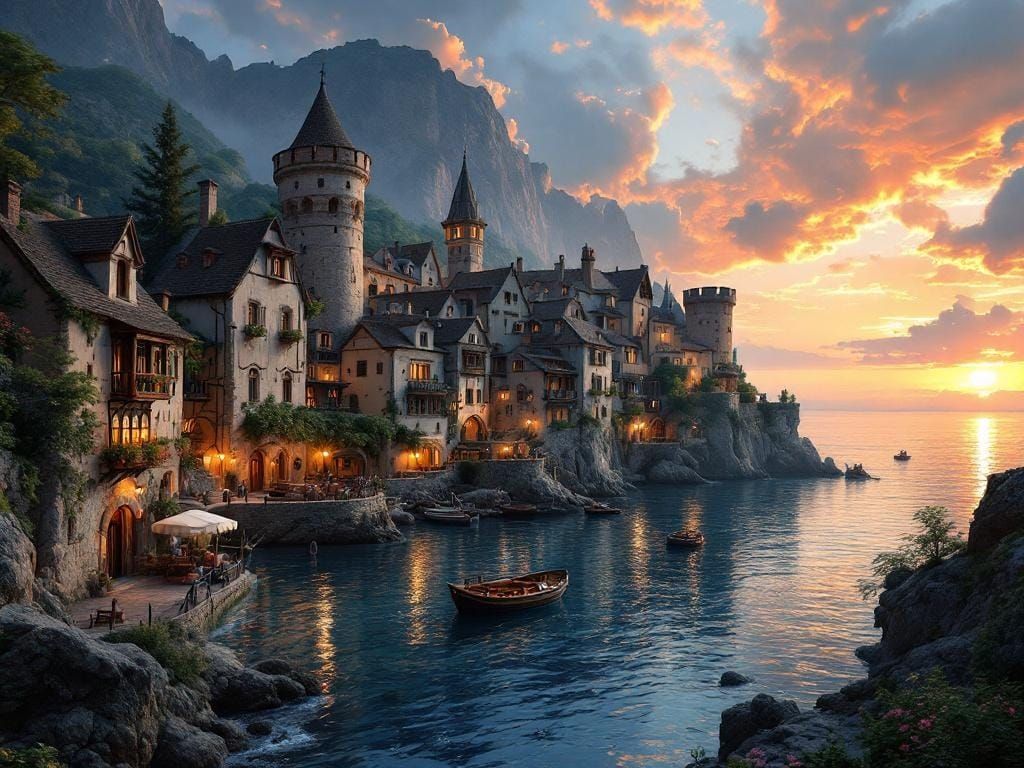 Medieval French Village by Mediterranean Sea