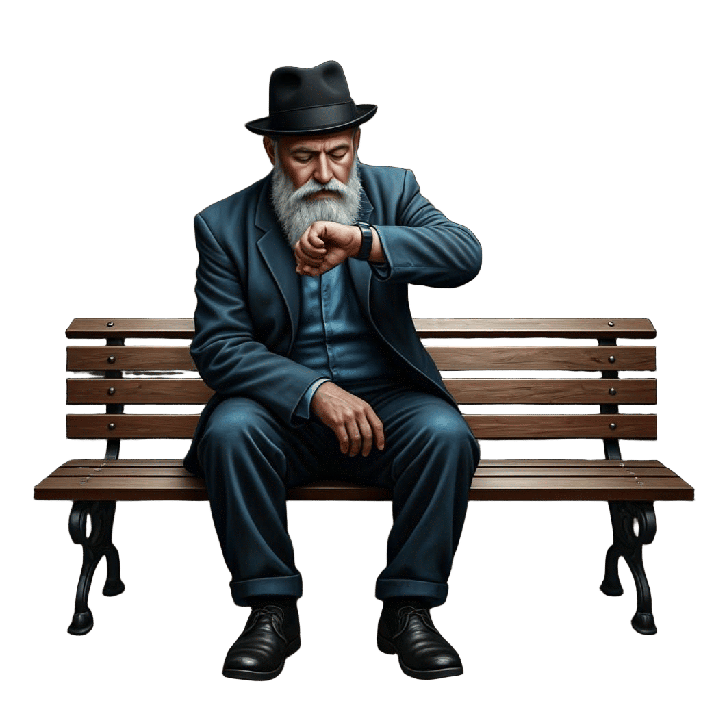 Man on Bench Checks Watch