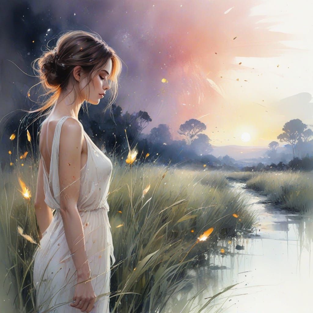 Luminous Firefly Over Serene Twilight Field