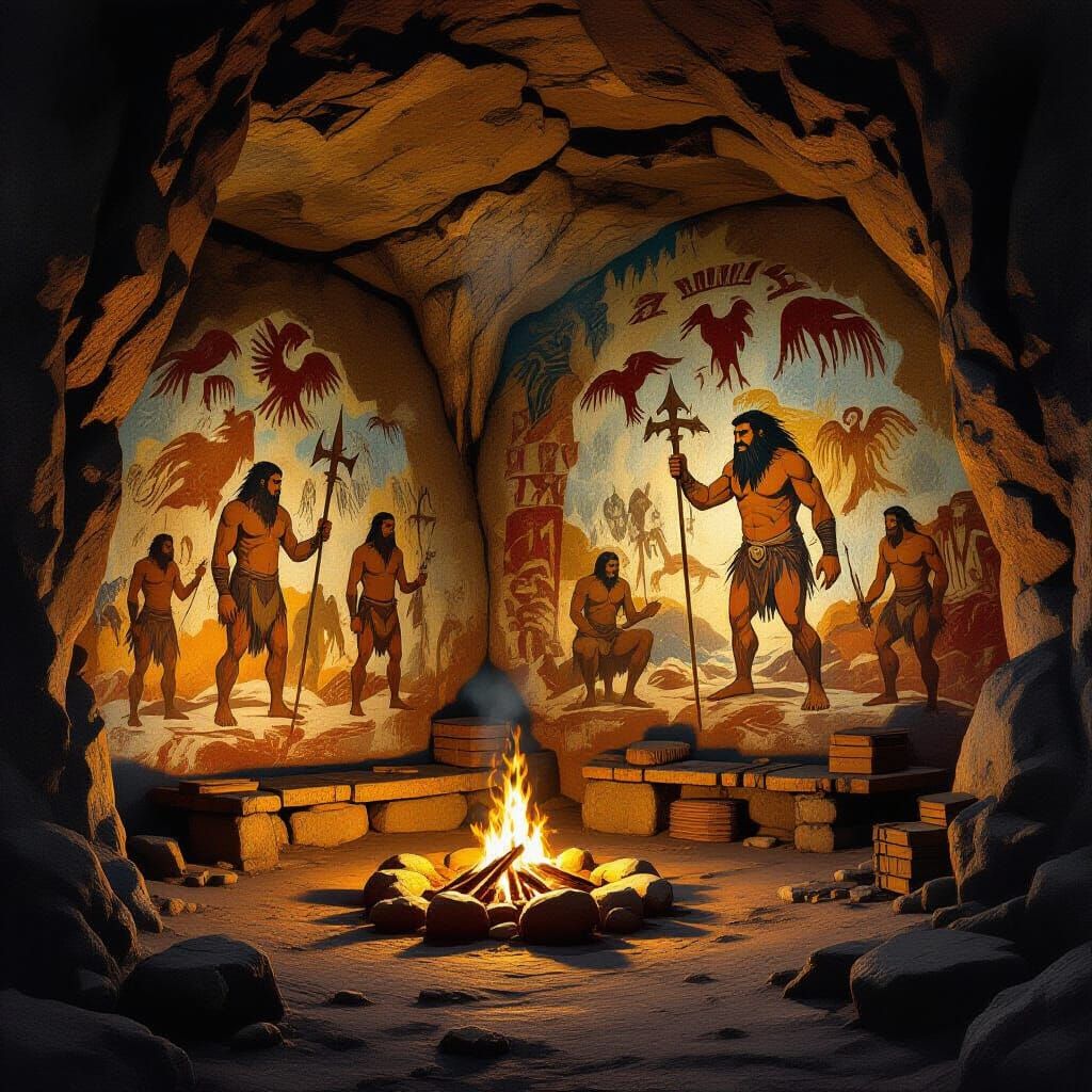 Ice Age Cave Paintings Depicting Myths in Realistic Style