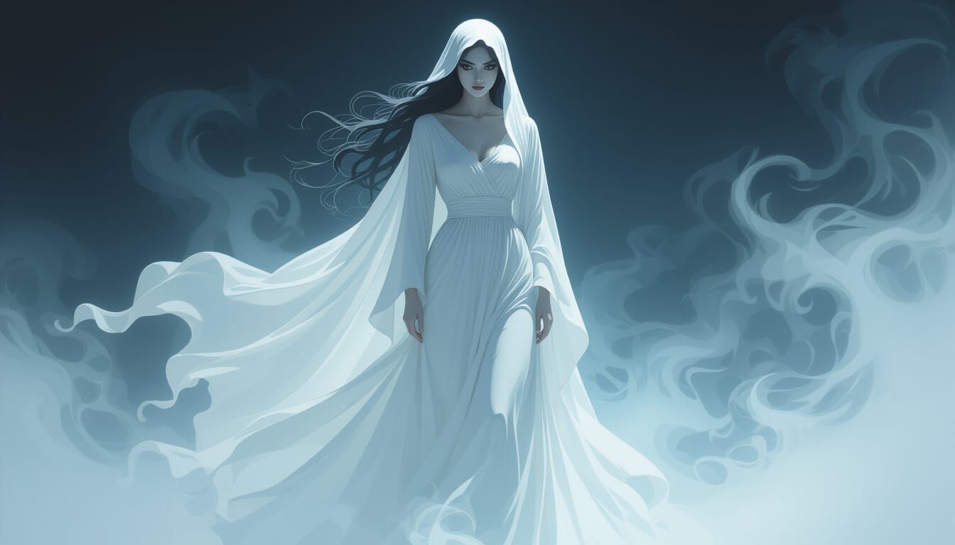 Ethereal Female Ghost in Flowing Gown