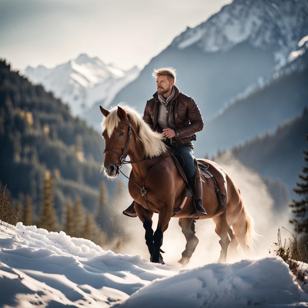 Horse Riding Action Shot in the Mountains