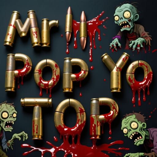 Bloody Zombie Letters Spell 'Mr Pop Yo Top' in Bullet Style