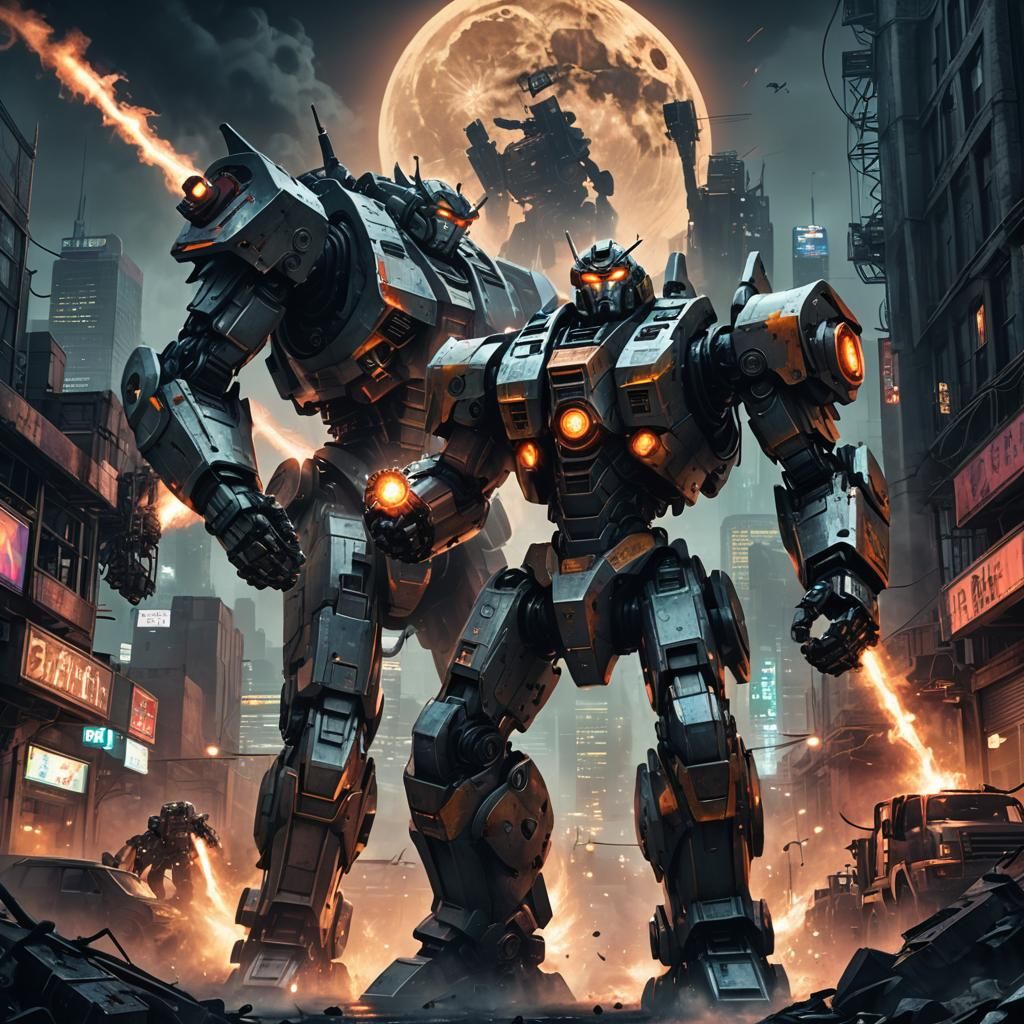 Giant Robots Fight in Gritty Sci-Fi City
