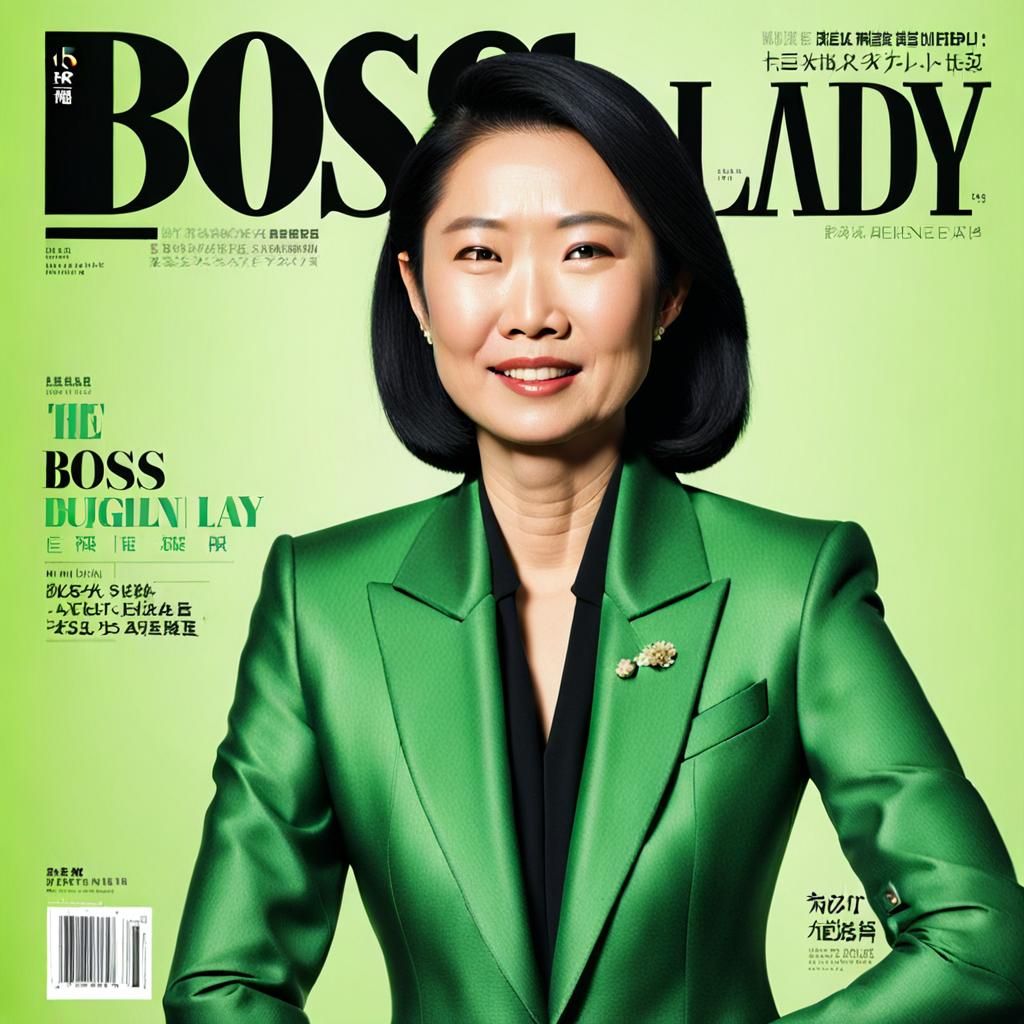 Magazine Cover: Asian Businesswoman in Green Suit