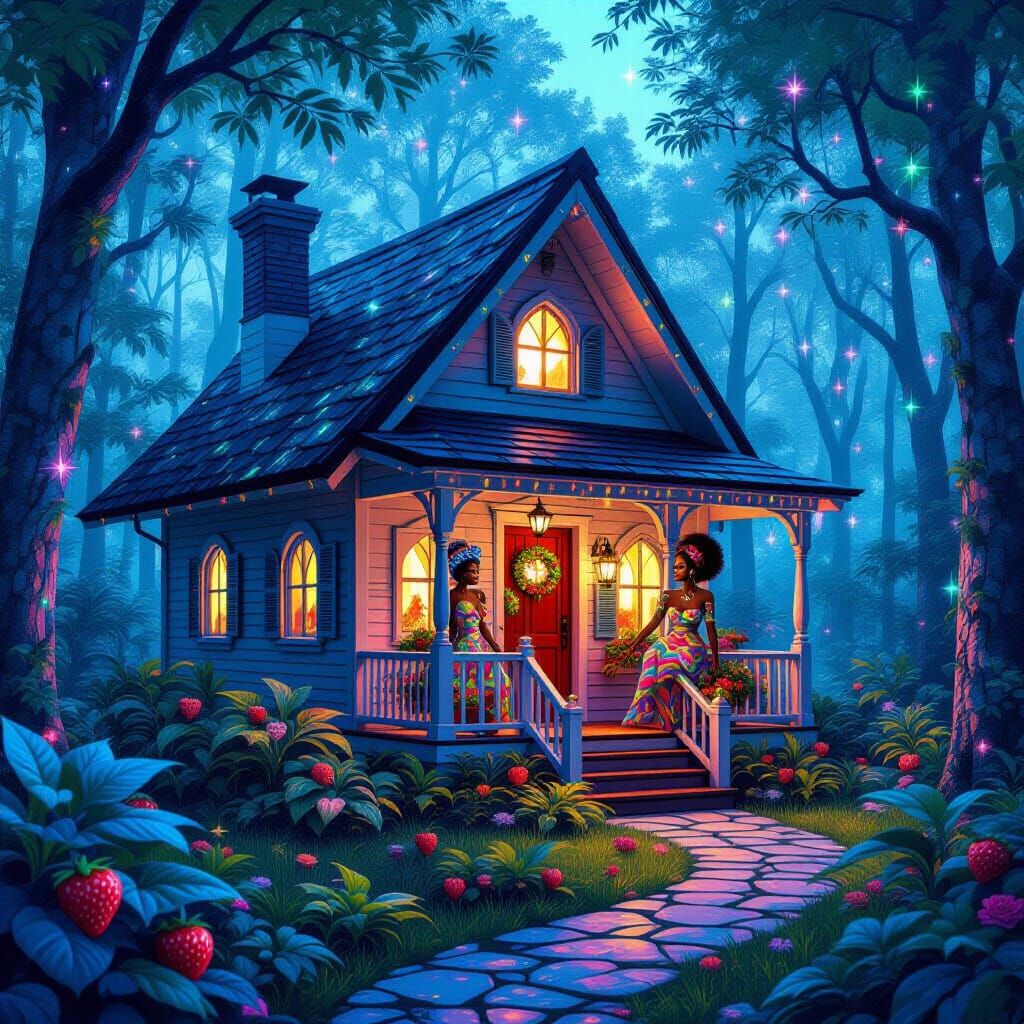 Bioluminescent Cottagecore in Lisa Frank Style