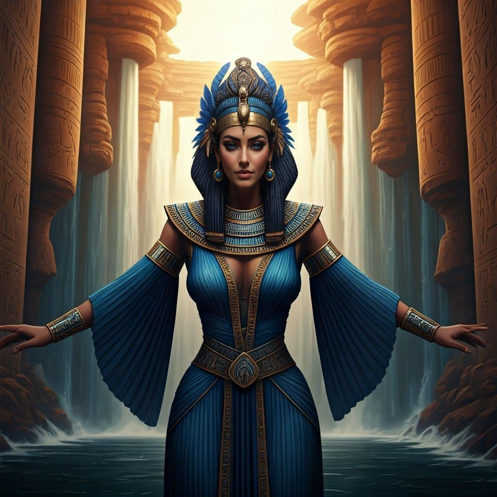 Ancient Egyptian Goddess Anuket Embraces the Nile