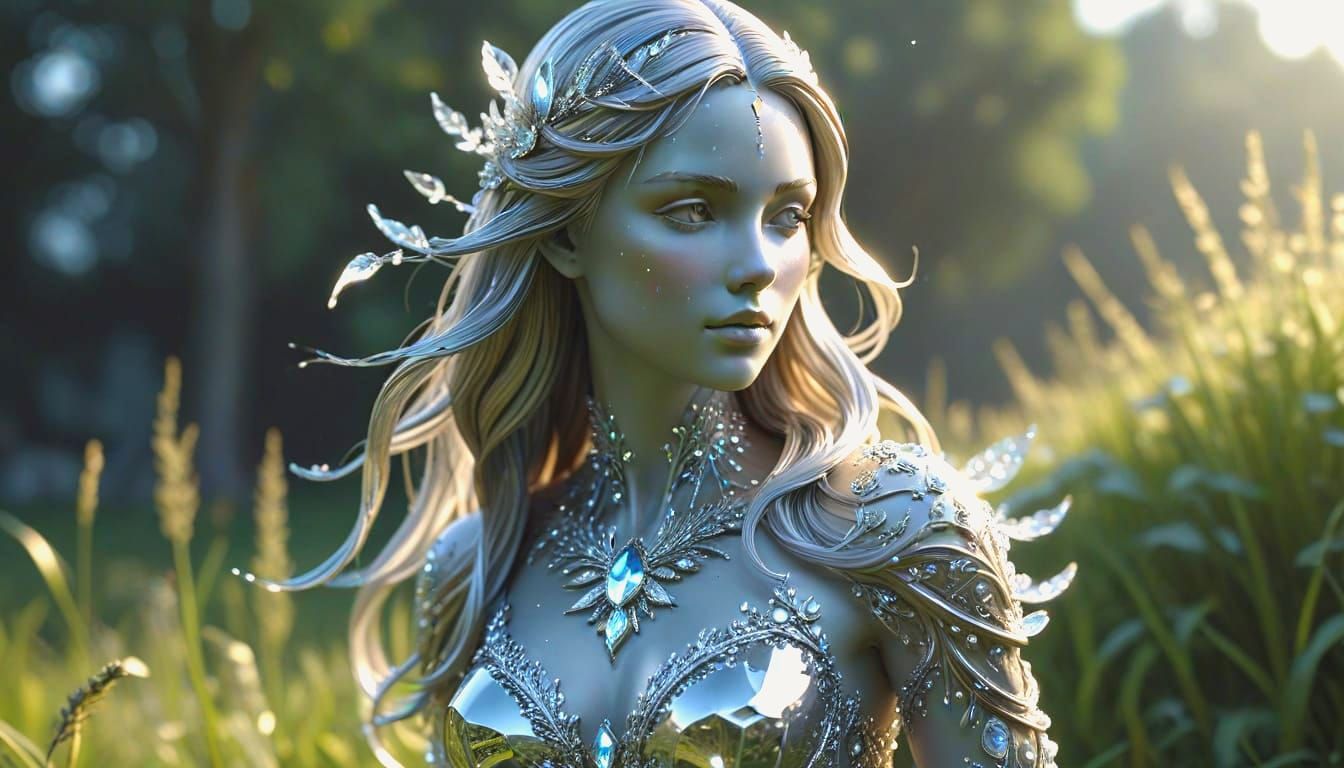 Crystal Statue of a Beautiful Woman with Long Hair