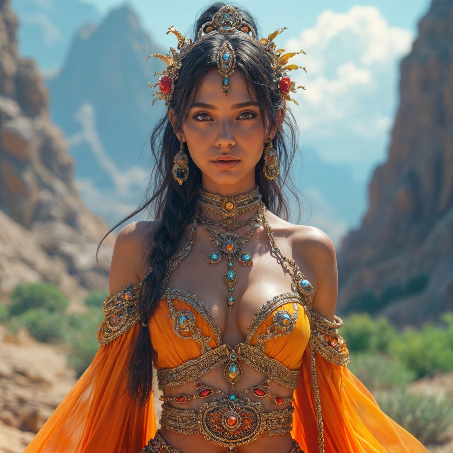 Beautiful Woman in Futuristic Jewelry, Hyperrealistic Portra...