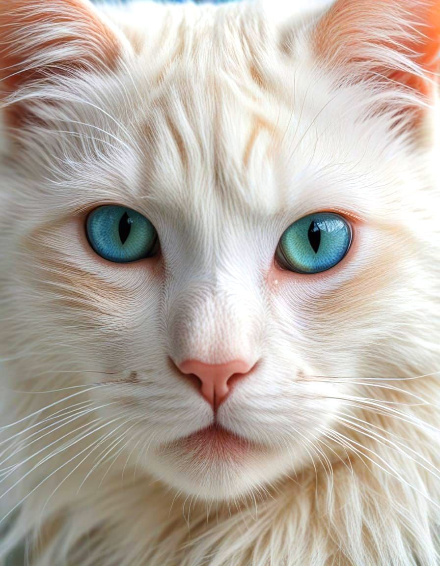 Portrait of a Gorgeous Feline with Vibrant Blue and Green Ey...