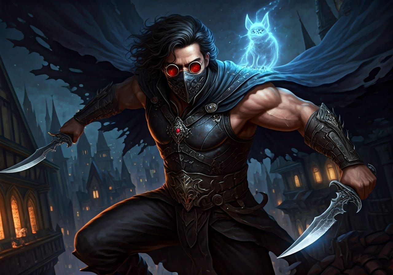 Dark Fantasy Warrior Leaping at Night