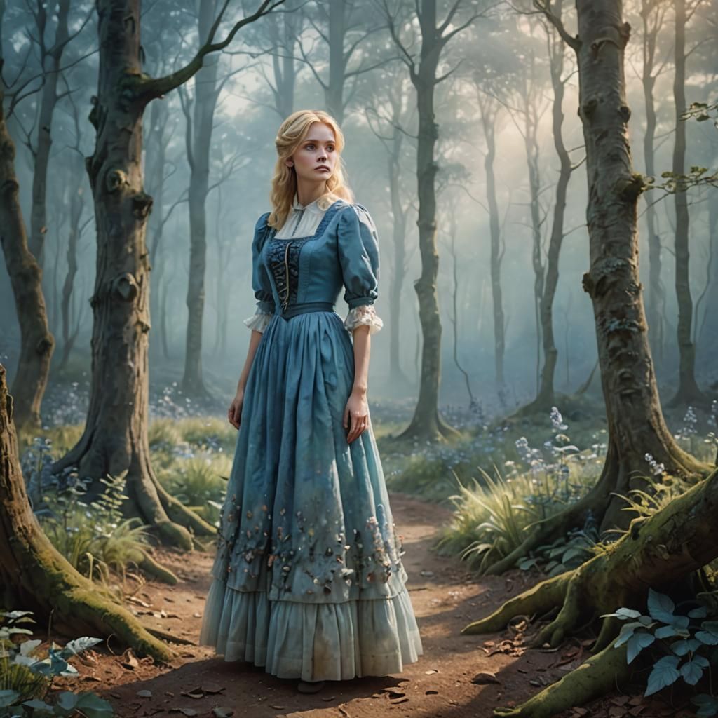Alice in Wonderland in a Misty Forest
