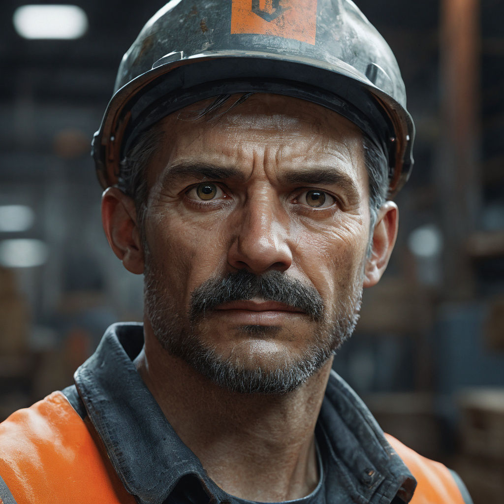 Hyperrealistic Portrait of a Warehouse Worker in Triadic Col...