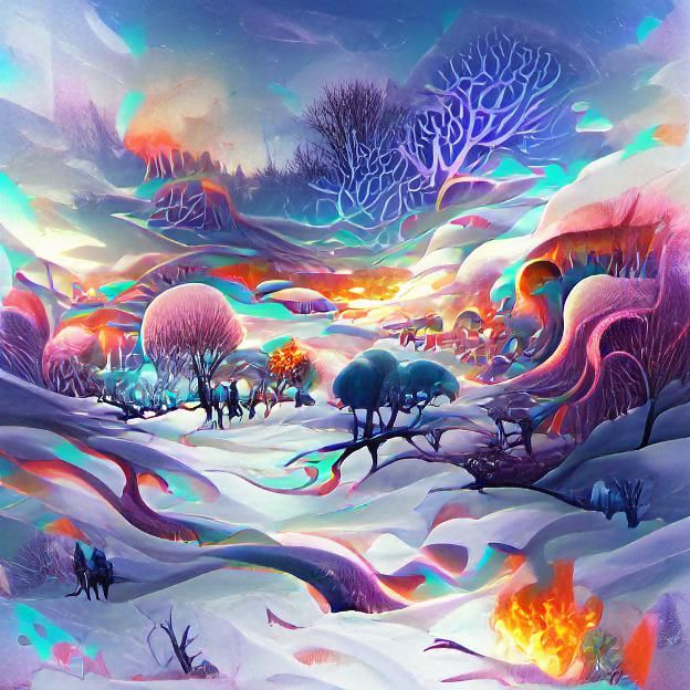 Psychedelic Fantasy Winter Landscape Illustration