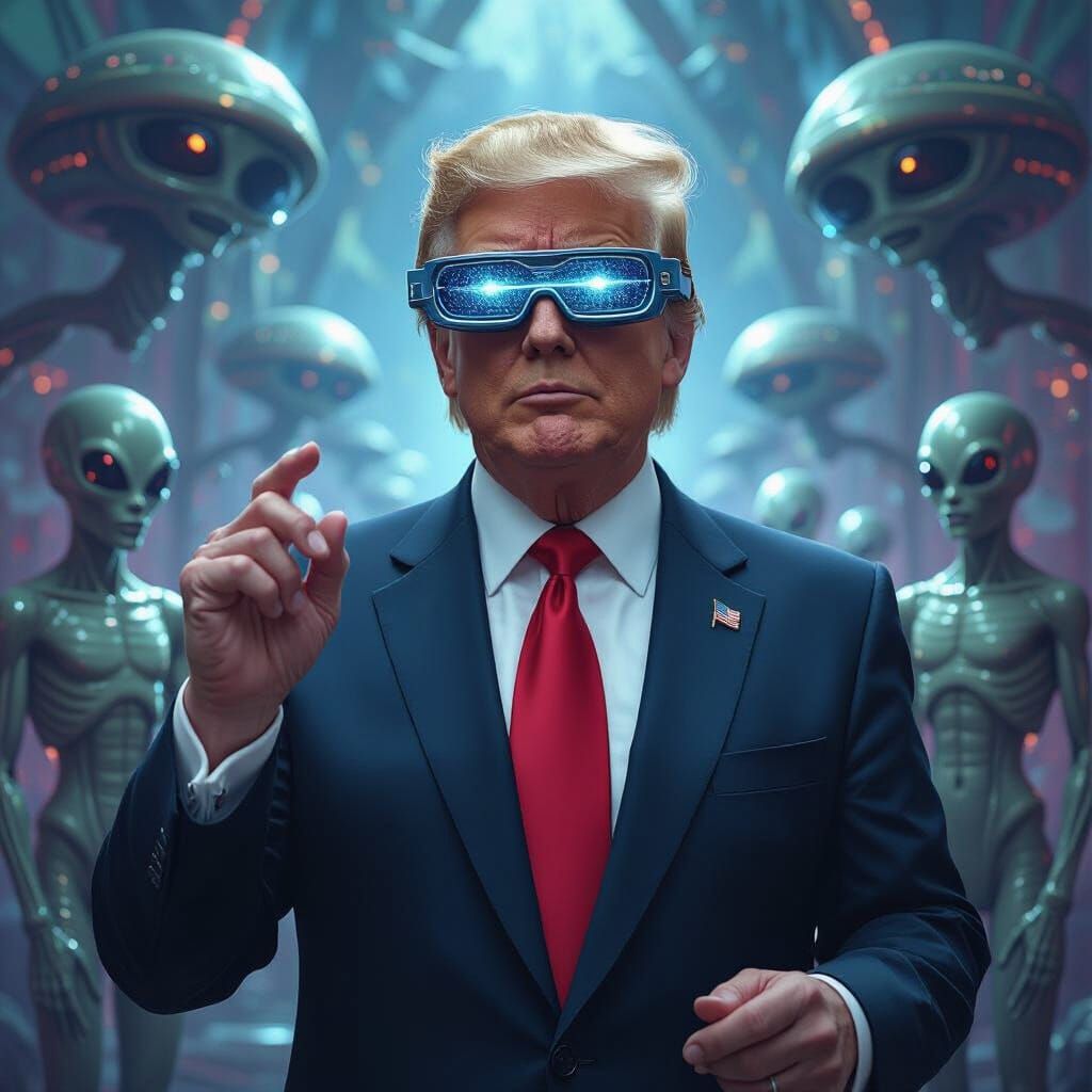 Donald Trump with Aliens in Surreal DMT World