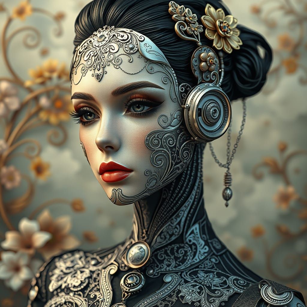 Steampunk Cyborg Lady with Intricate Metal Details