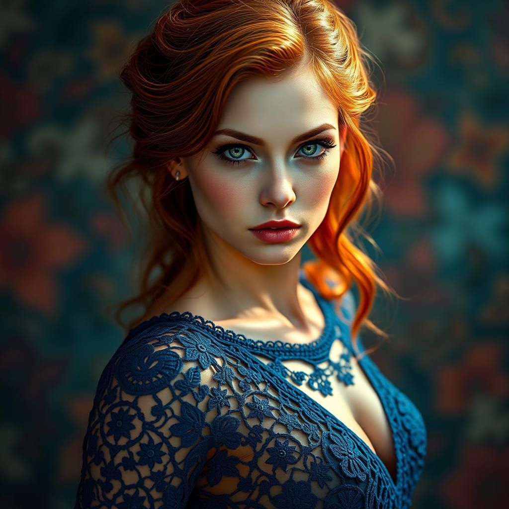 Redhead in a crochet dress