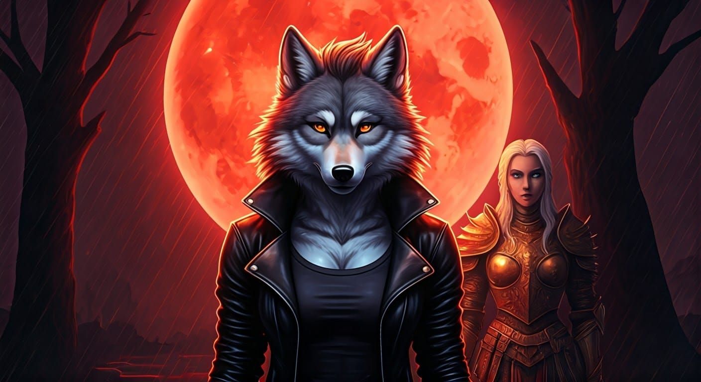 Mystical Wolf Goddess Under the Blood Moon