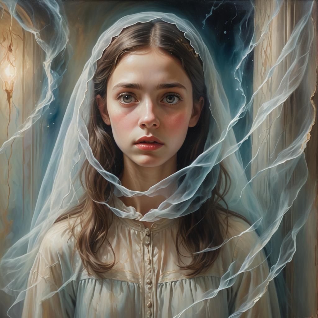 Mystical Veil Between Dimensions: A Surreal Oil Painting