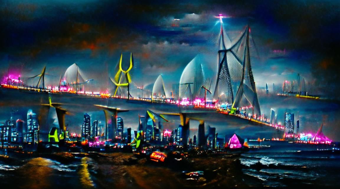 Futuristic Mumbai Cityscape at Night in Neon Dystopia